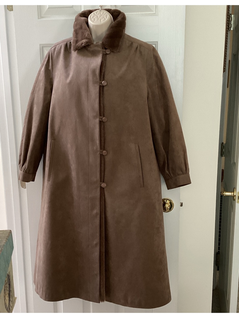 Linea by Louis Dell’Olio full length faux suede coat Penny Lane aesthetic